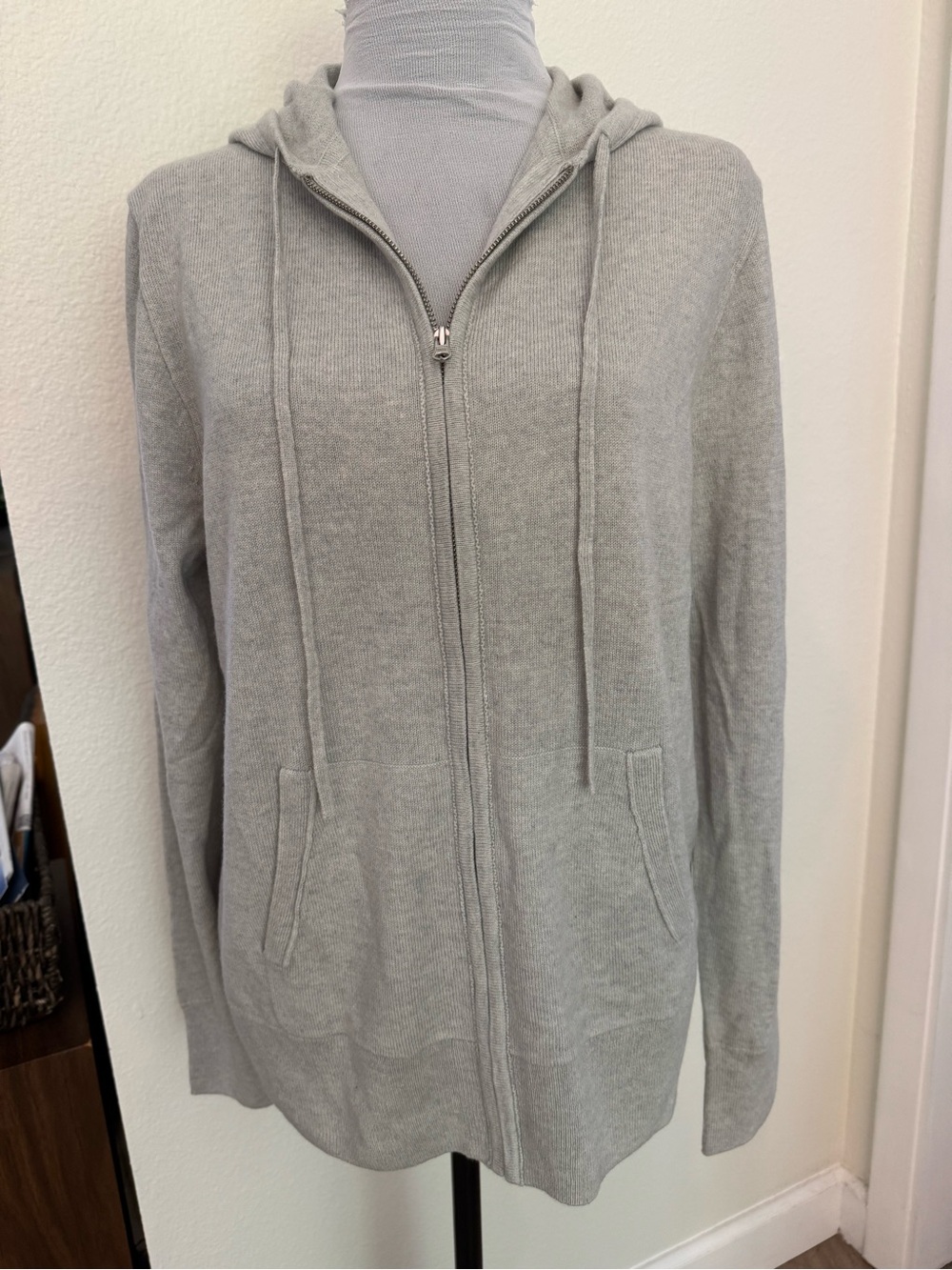 J Crew Collection Cashmere Light Gray Zip-Up Hooded Sweater